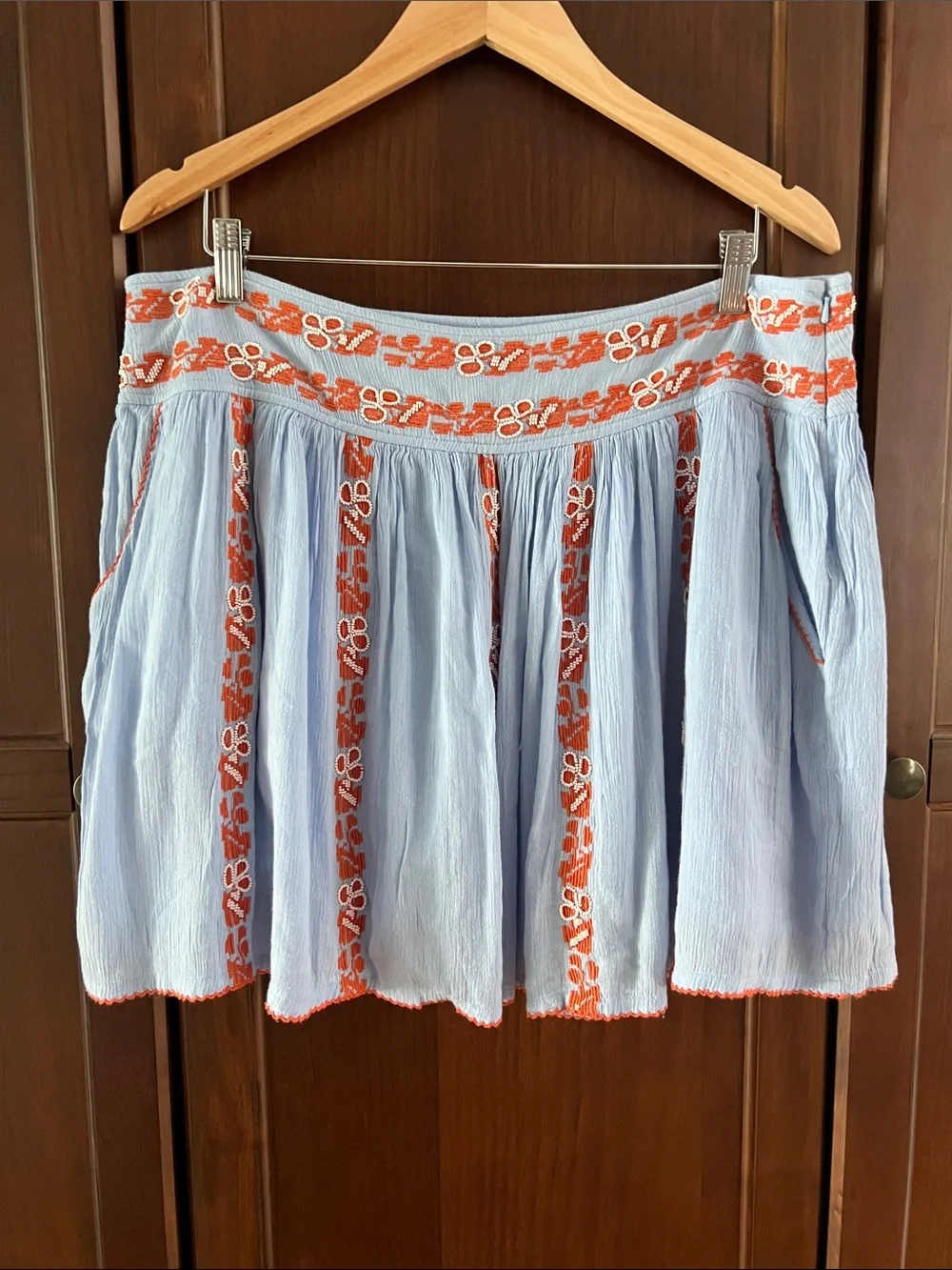 Tory Burch Alexandria Embroidered Beaded Mini Skirt Silverlake L/XL